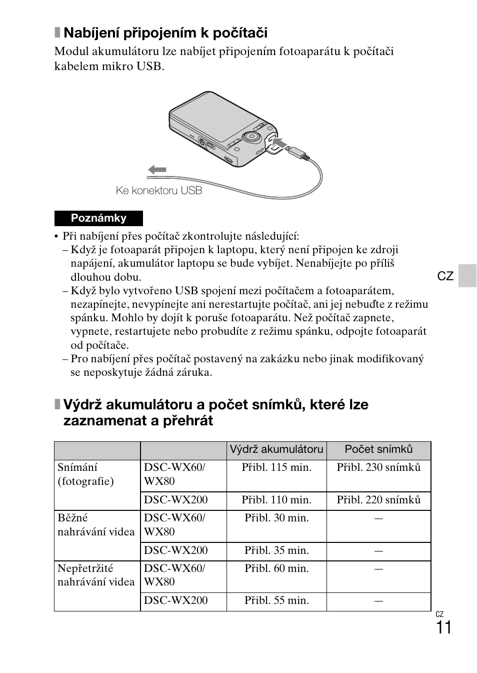 Xnabíjení připojením k počítači | Sony DSC-WX60 User Manual | Page 287 / 611