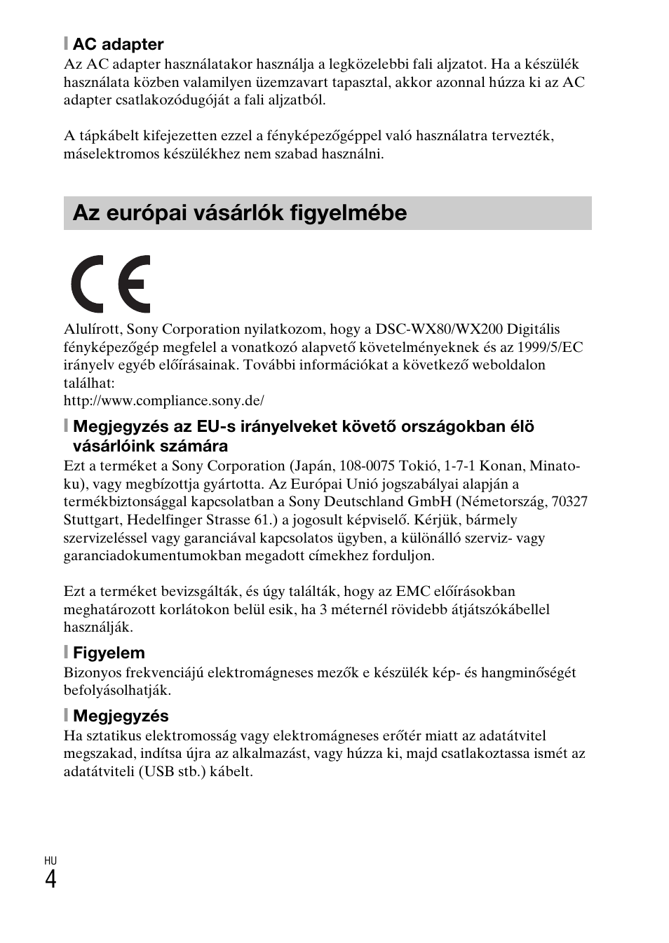 Az európai vásárlók figyelmébe | Sony DSC-WX60 User Manual | Page 314 / 611