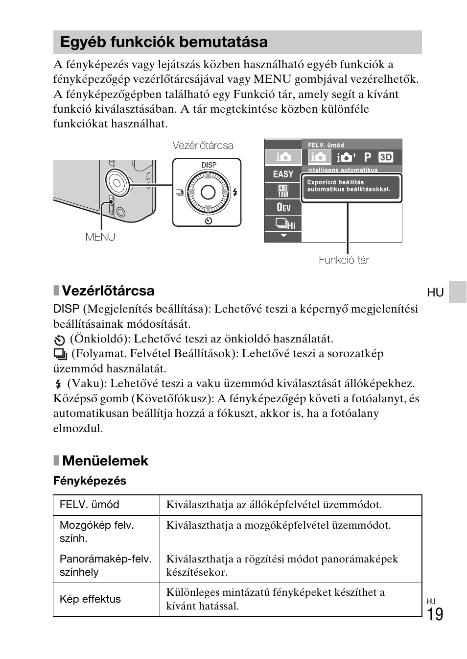 Egyéb funkciók bemutatása, Xvezérlőtárcsa, Xmenüelemek | Sony DSC-WX60 User Manual | Page 329 / 611