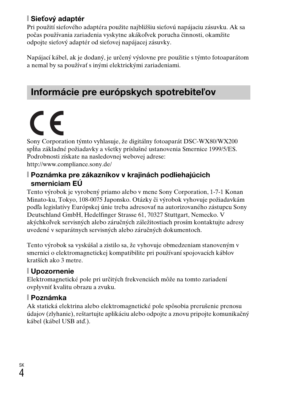 Informácie pre európskych spotrebiteľov | Sony DSC-WX60 User Manual | Page 348 / 611