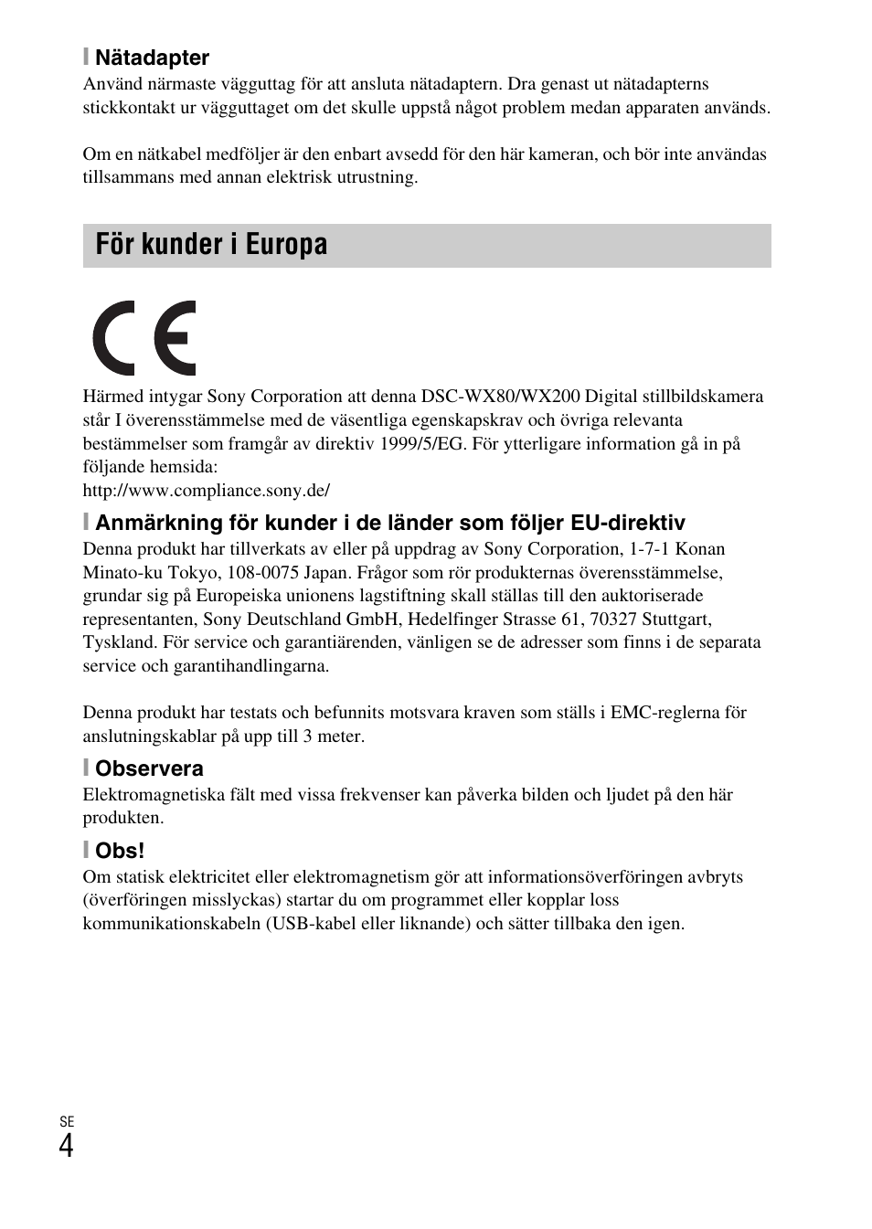 För kunder i europa | Sony DSC-WX60 User Manual | Page 382 / 611