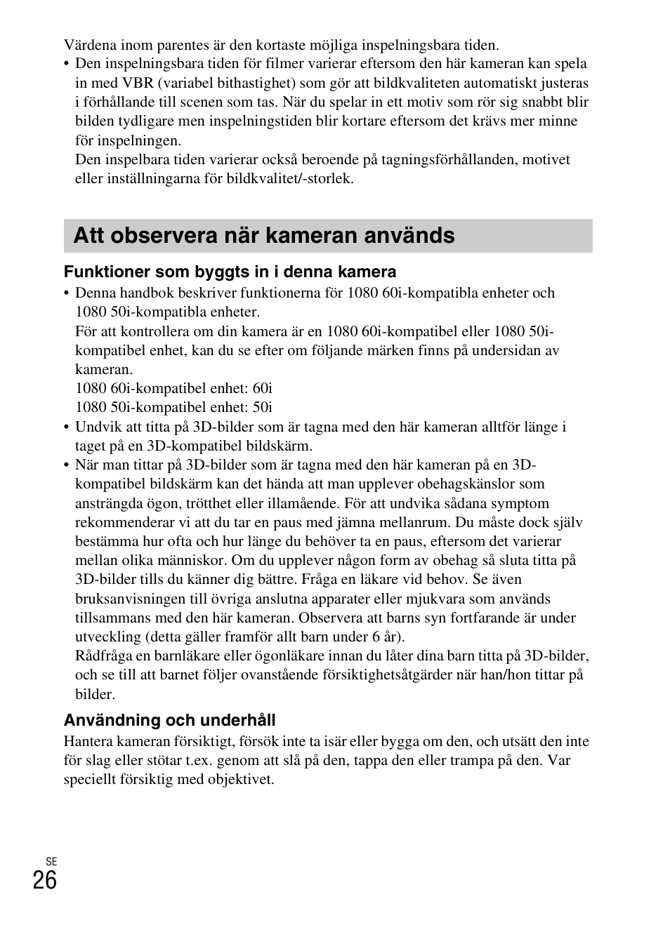 Att observera när kameran används | Sony DSC-WX60 User Manual | Page 404 / 611