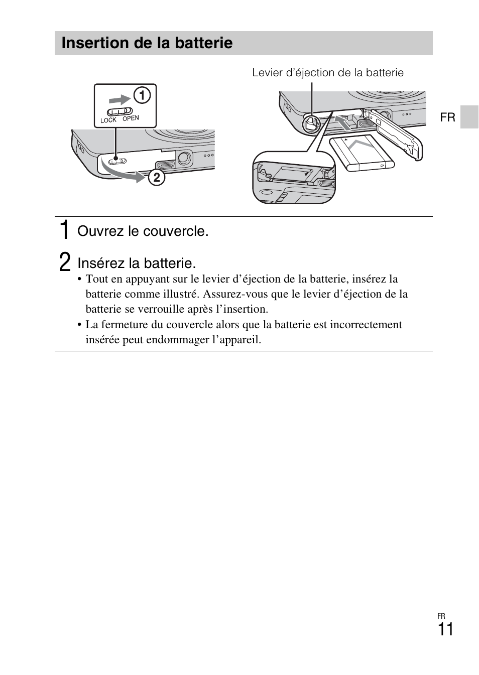 Insertion de la batterie | Sony DSC-WX60 User Manual | Page 45 / 611