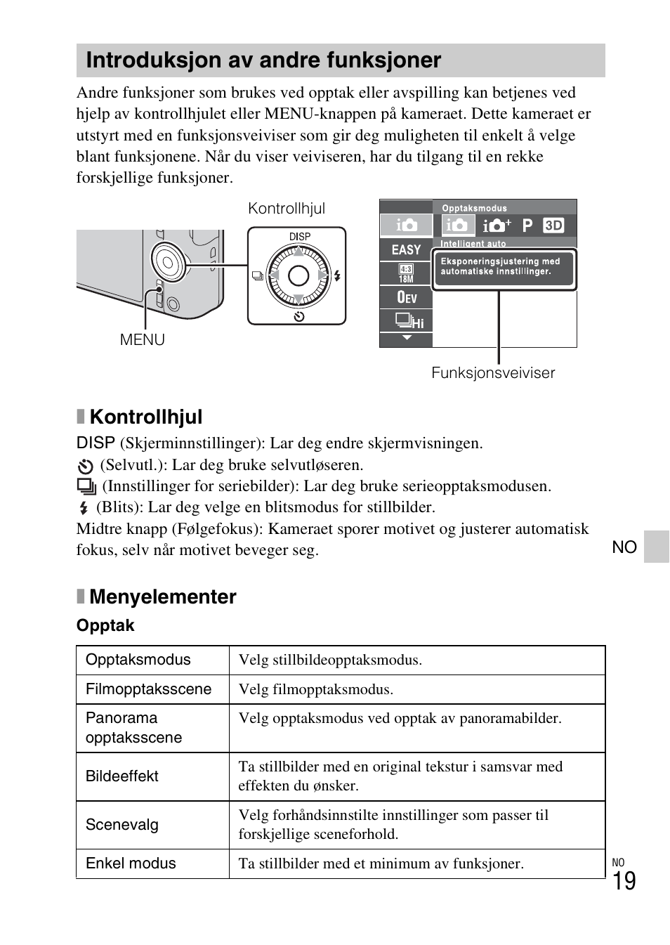 Introduksjon av andre funksjoner, Xkontrollhjul, Xmenyelementer | Sony DSC-WX60 User Manual | Page 459 / 611