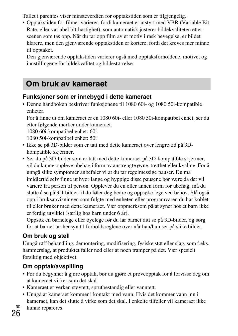 Om bruk av kameraet | Sony DSC-WX60 User Manual | Page 466 / 611