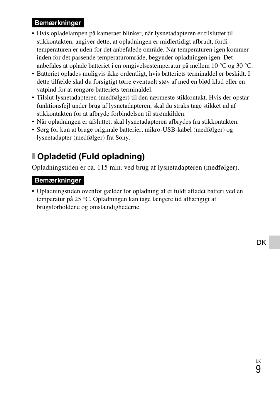 Xopladetid (fuld opladning) | Sony DSC-WX60 User Manual | Page 481 / 611