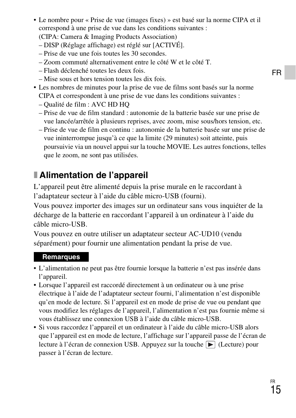 Xalimentation de l’appareil | Sony DSC-WX60 User Manual | Page 49 / 611