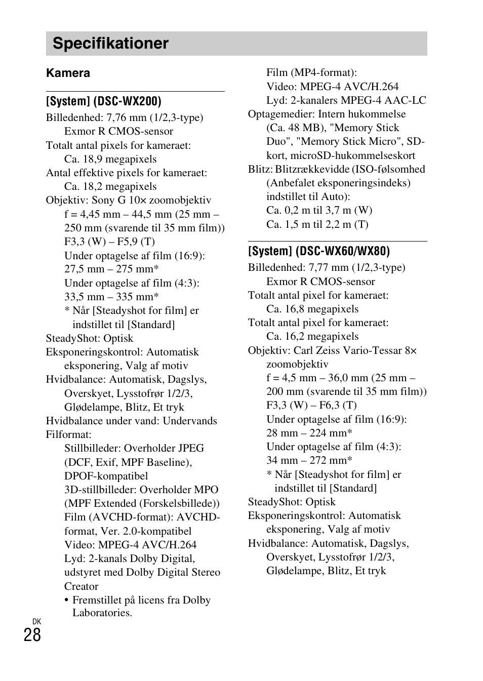 Specifikationer | Sony DSC-WX60 User Manual | Page 500 / 611