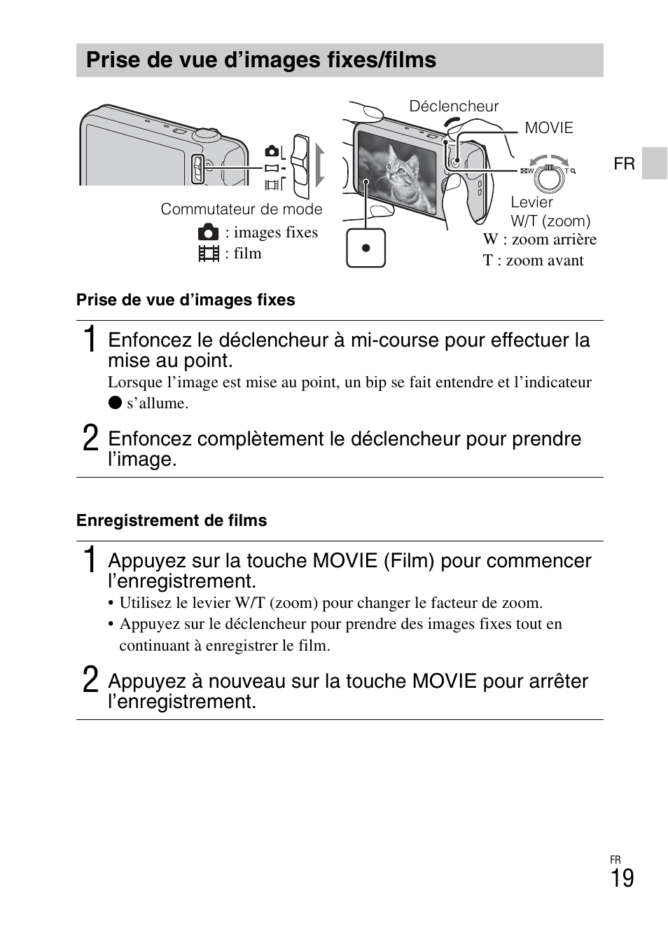 Prise de vue d’images fixes/films | Sony DSC-WX60 User Manual | Page 53 / 611