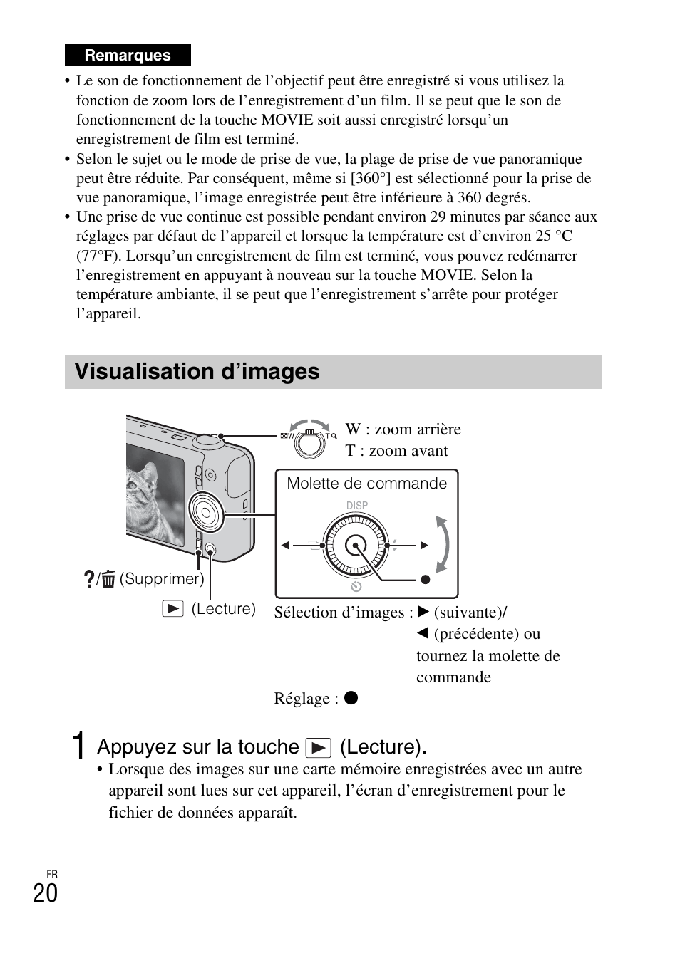 Visualisation d’images, Appuyez sur la touche (lecture) | Sony DSC-WX60 User Manual | Page 54 / 611