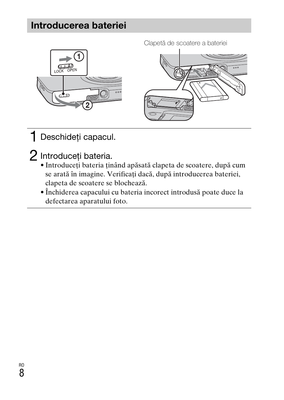 Introducerea bateriei | Sony DSC-WX60 User Manual | Page 544 / 611