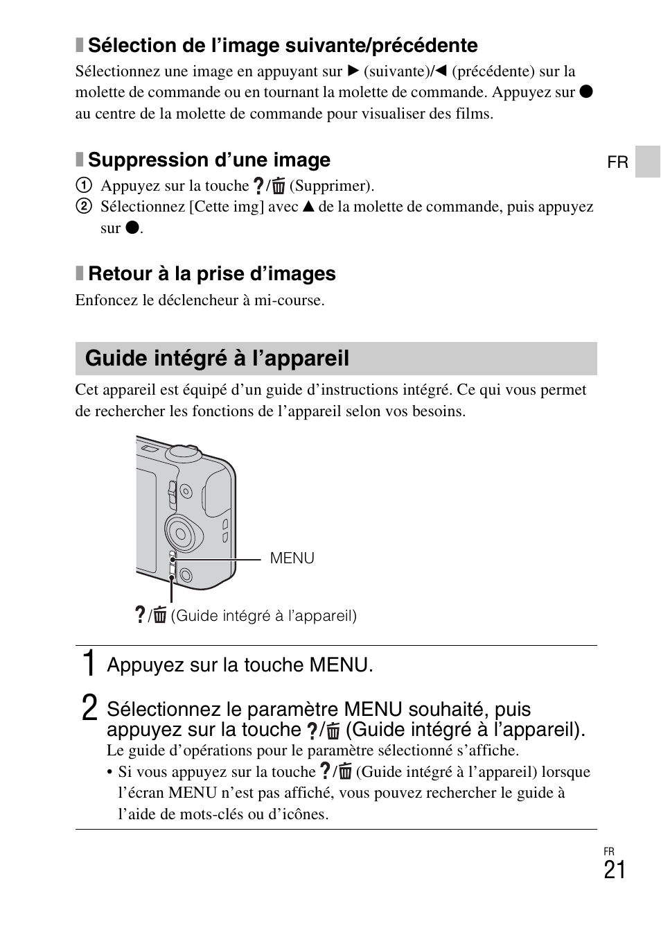 Guide intégré à l’appareil | Sony DSC-WX60 User Manual | Page 55 / 611