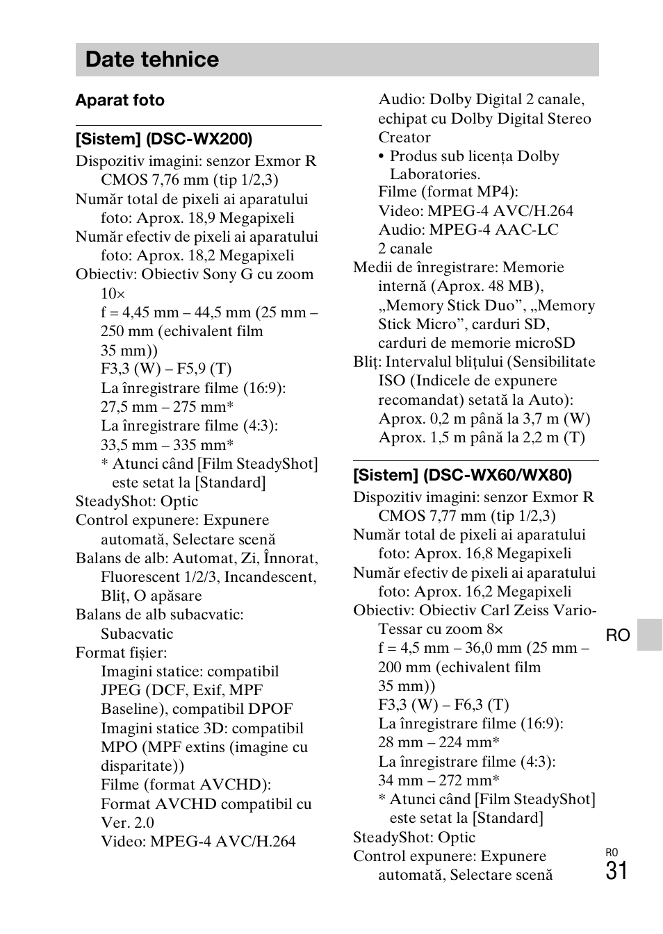 Date tehnice | Sony DSC-WX60 User Manual | Page 567 / 611