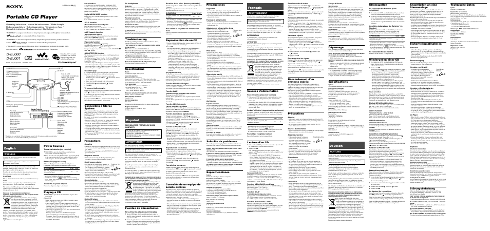 Sony D-EJ000 User Manual | 2 pages