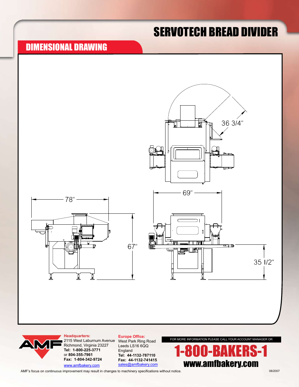 800-bakers-1, Servotech bread divider, Dimensional drawing | AMF Servotech User Manual | Page 4 / 4