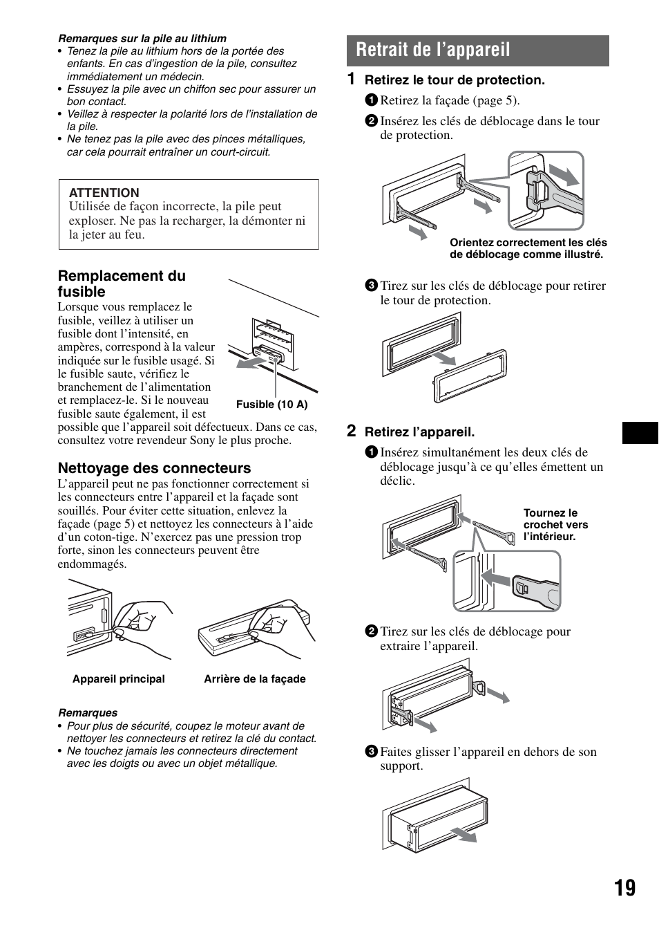 Retrait de l’appareil | Sony CDX-GT420U User Manual | Page 61 / 112