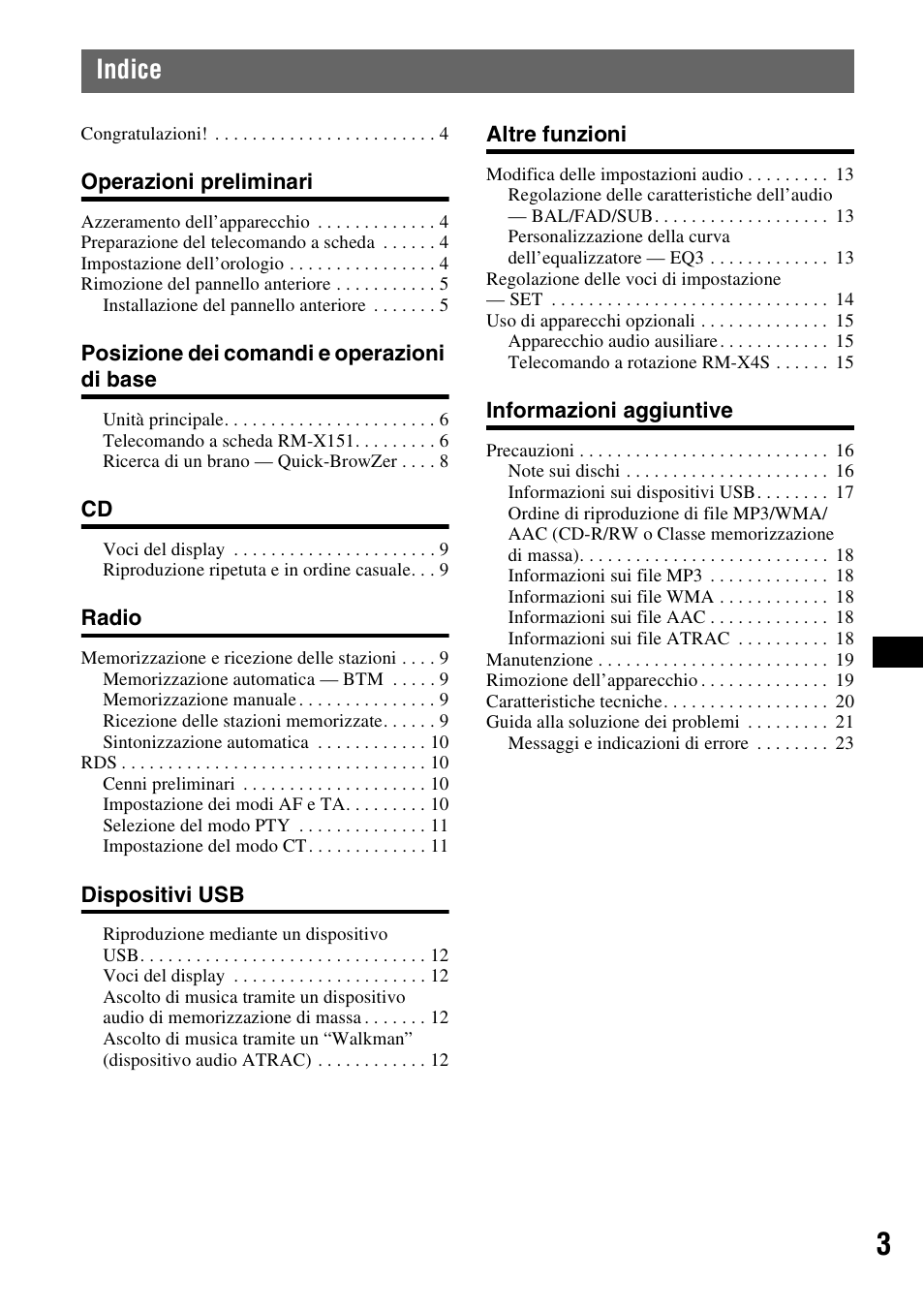 Indice | Sony CDX-GT420U User Manual | Page 67 / 112