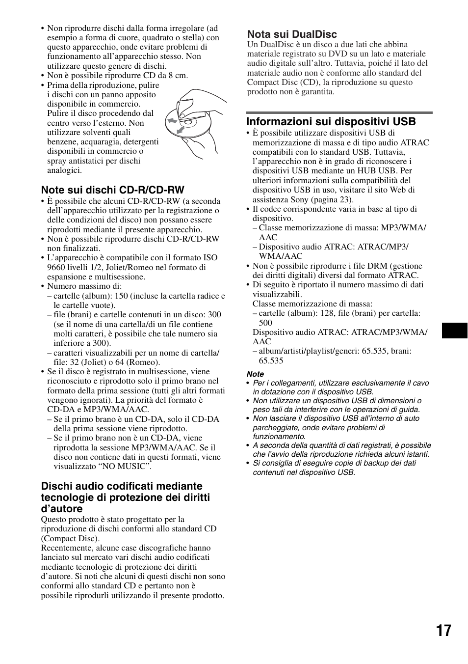 Informazioni sui dispositivi usb, Nota sui dualdisc | Sony CDX-GT420U User Manual | Page 81 / 112