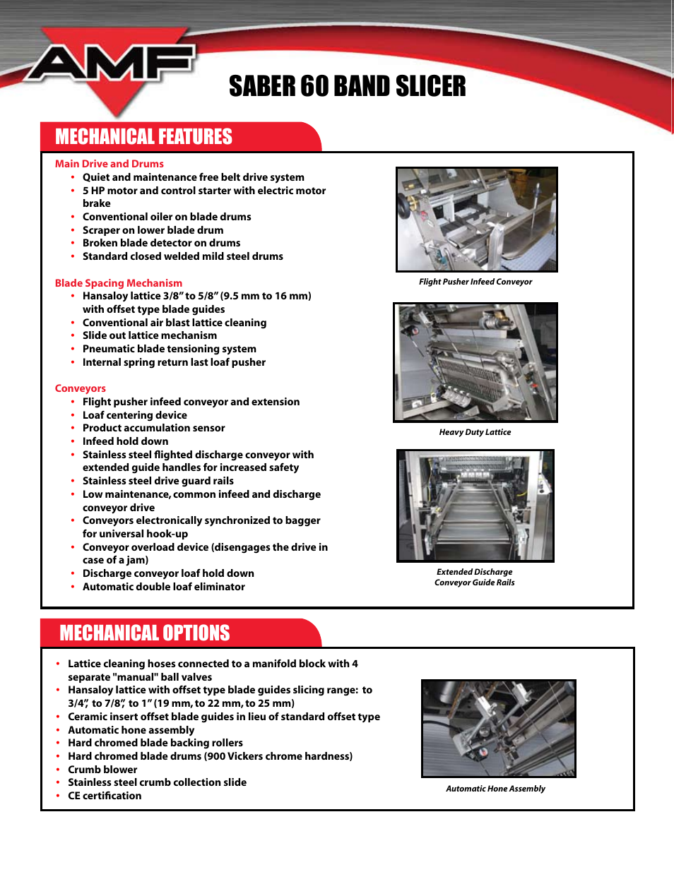 Saber 60 band slicer, Mechanical features, Mechanical options | AMF Saber 60 User Manual | Page 2 / 4