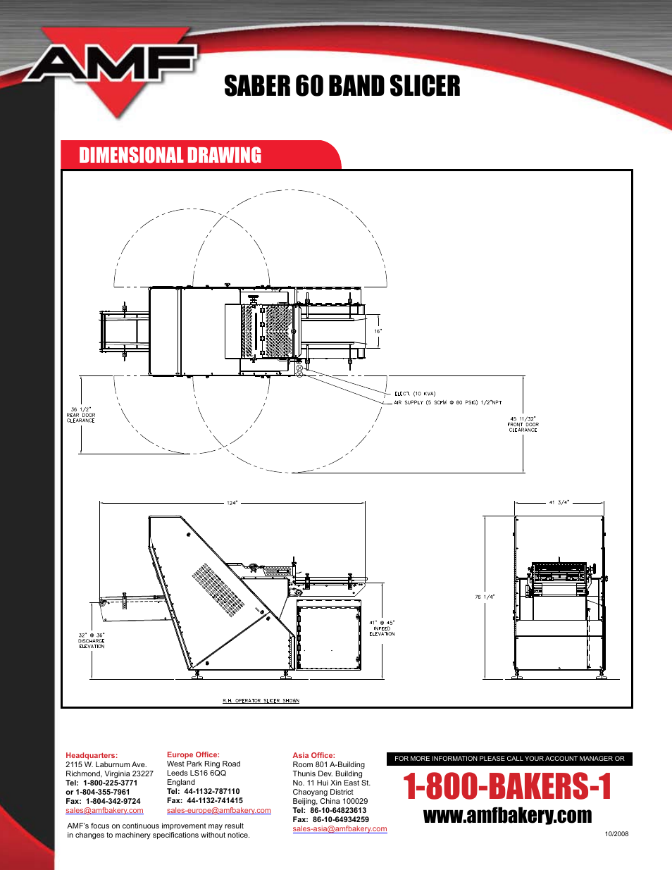 800-bakers-1, Saber 60 band slicer, Dimensional drawing | AMF Saber 60 User Manual | Page 4 / 4