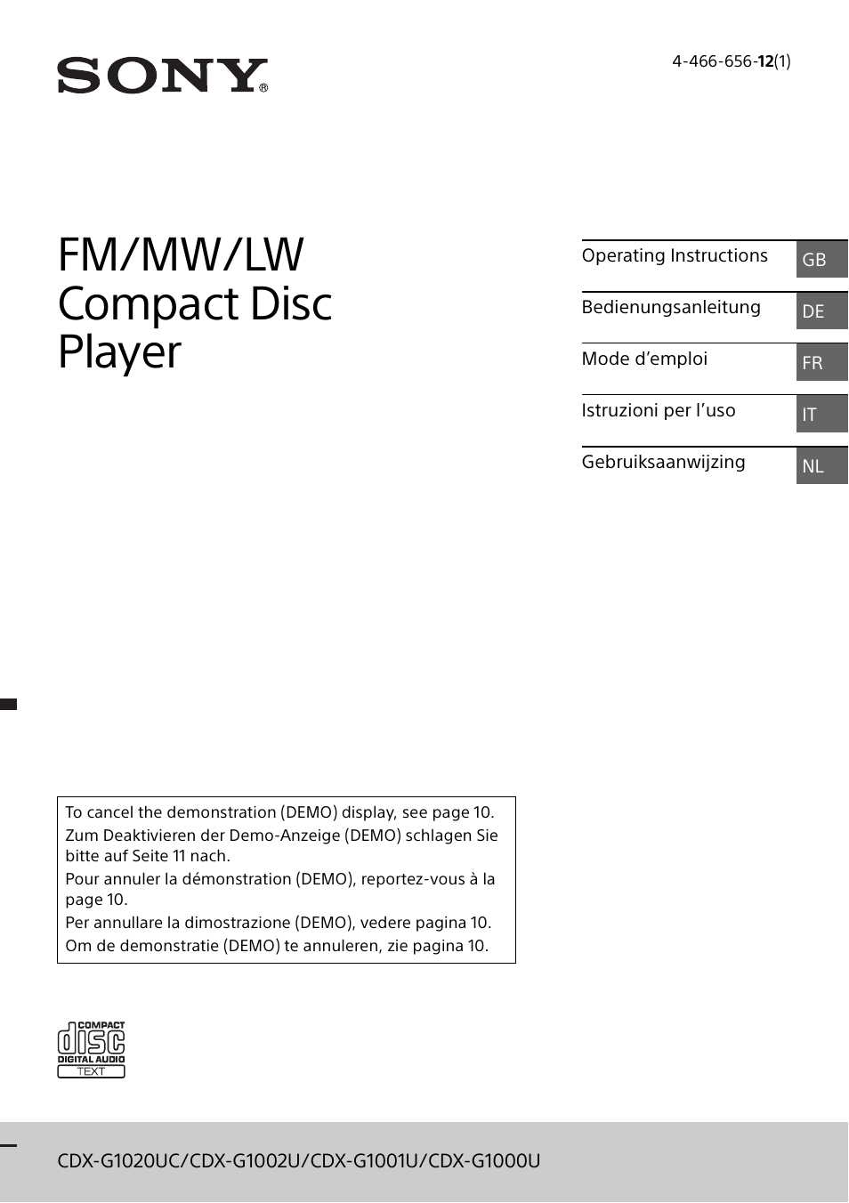 Sony CDX-G1000U User Manual | 84 pages