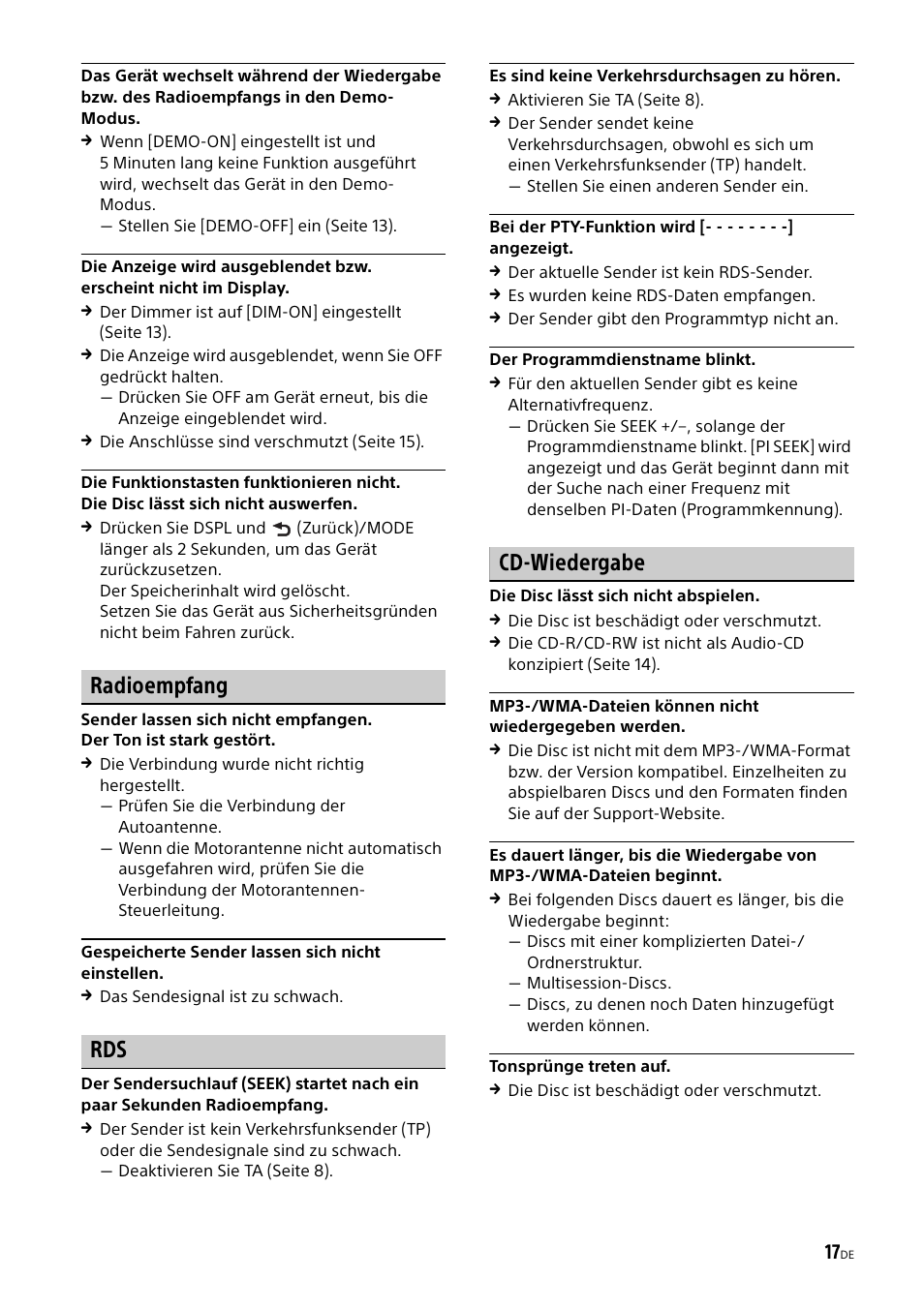 Radioempfang, Cd-wiedergabe | Sony CDX-G1000U User Manual | Page 33 / 84