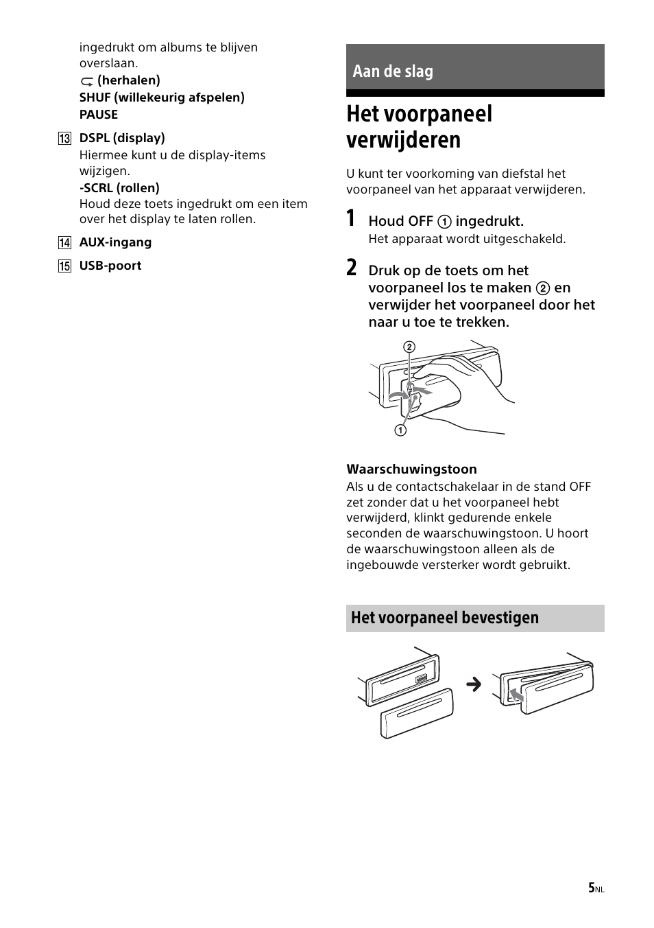 Aan de slag, Het voorpaneel verwijderen | Sony CDX-G1000U User Manual | Page 71 / 84