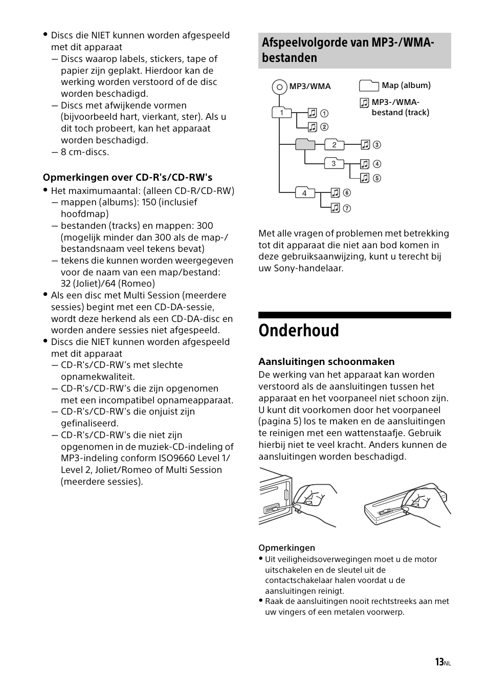 Onderhoud, Afspeelvolgorde van mp3-/wma- bestanden | Sony CDX-G1000U User Manual | Page 79 / 84