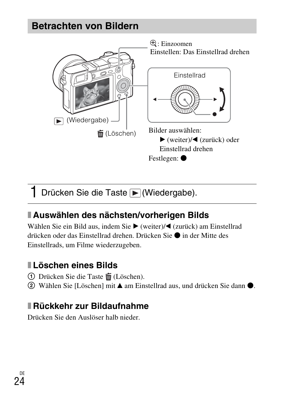 Betrachten von bildern, Seite 24 | Sony ILCE-6000L User Manual | Page 100 / 519