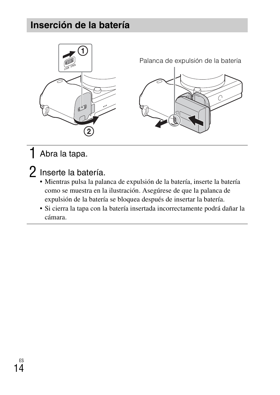 Inserción de la batería | Sony ILCE-6000L User Manual | Page 128 / 519