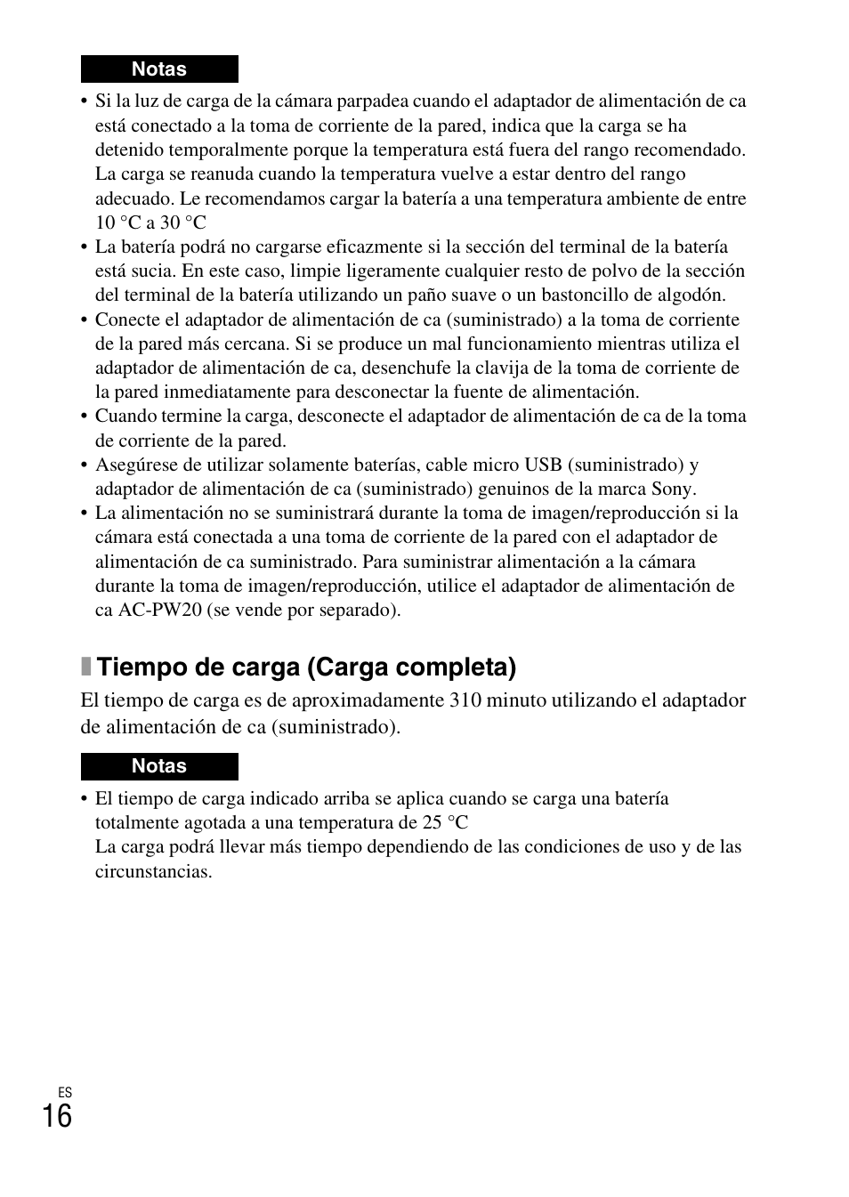 Xtiempo de carga (carga completa) | Sony ILCE-6000L User Manual | Page 130 / 519