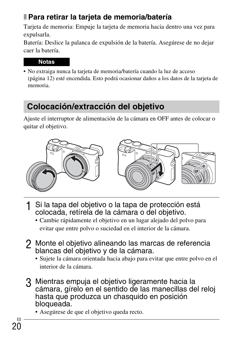 Colocación/extracción del objetivo | Sony ILCE-6000L User Manual | Page 134 / 519