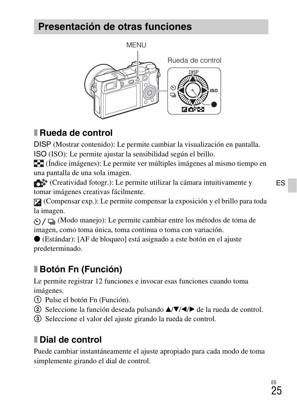 Presentación de otras funciones, Xrueda de control, Xbotón fn (función) | Xdial de control | Sony ILCE-6000L User Manual | Page 139 / 519