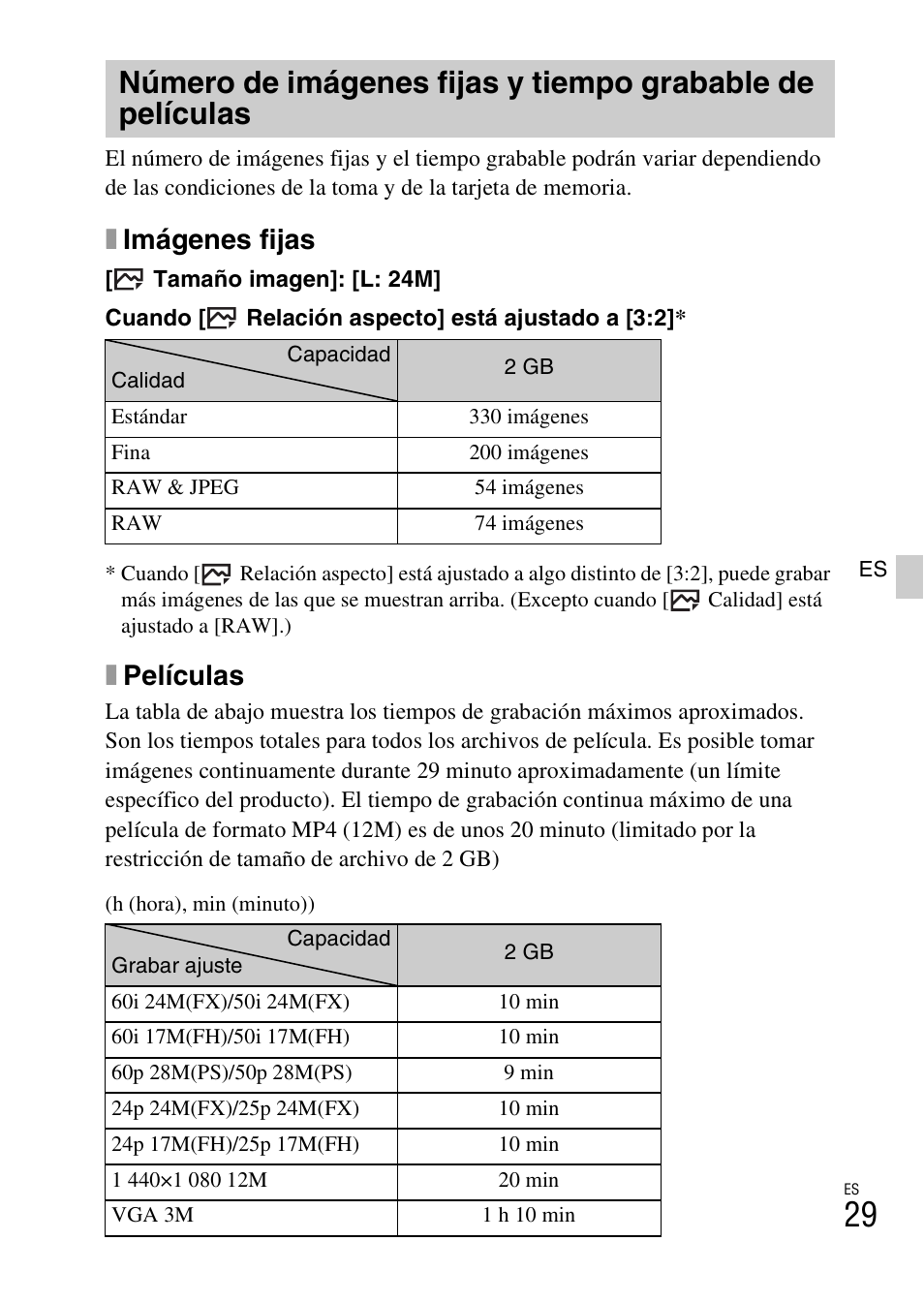 Ximágenes fijas, Xpelículas | Sony ILCE-6000L User Manual | Page 143 / 519