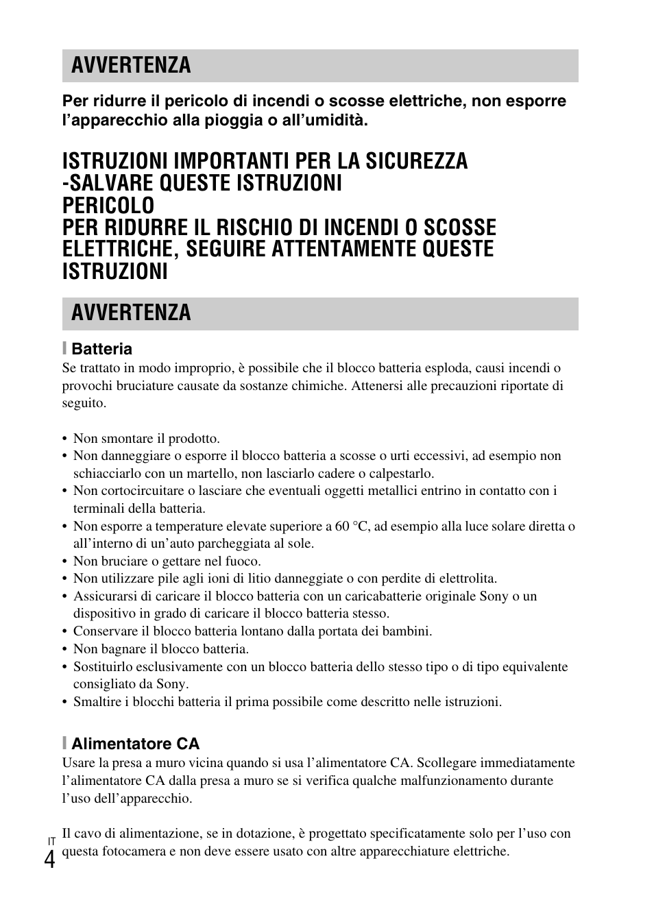 Avvertenza | Sony ILCE-6000L User Manual | Page 156 / 519