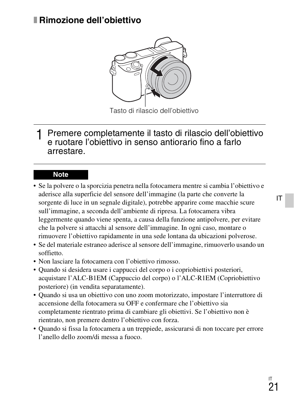 Xrimozione dell’obiettivo | Sony ILCE-6000L User Manual | Page 173 / 519