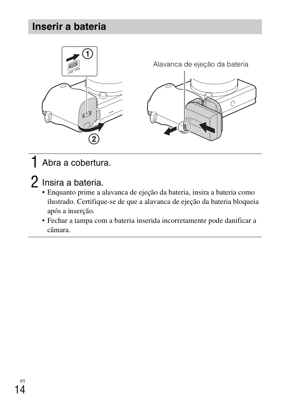 Inserir a bateria | Sony ILCE-6000L User Manual | Page 204 / 519