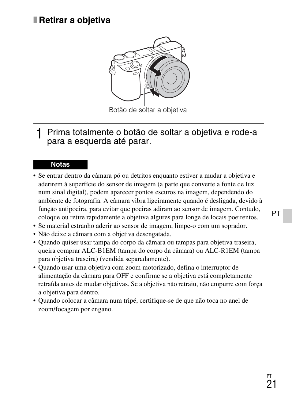 Xretirar a objetiva | Sony ILCE-6000L User Manual | Page 211 / 519