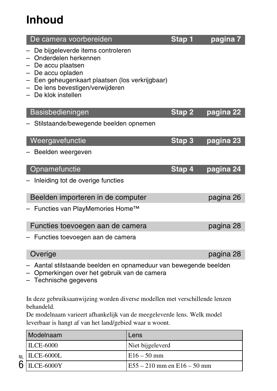 Inhoud | Sony ILCE-6000L User Manual | Page 234 / 519