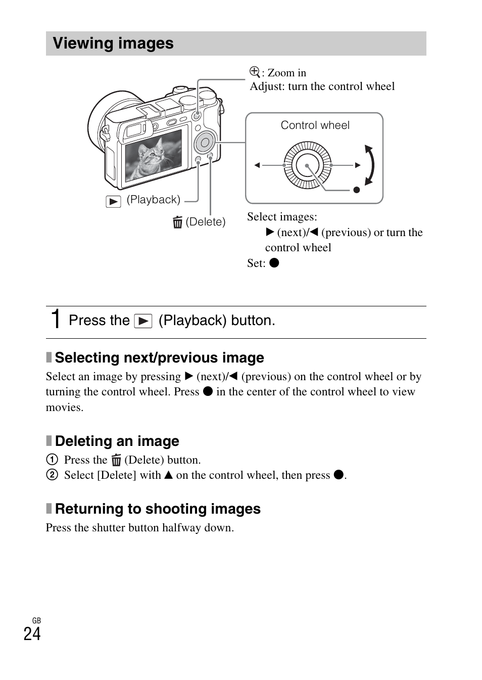 Viewing images, P. 24 | Sony ILCE-6000L User Manual | Page 24 / 519
