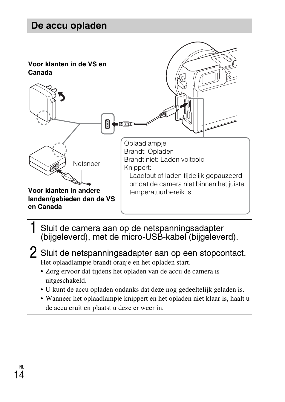 De accu opladen | Sony ILCE-6000L User Manual | Page 242 / 519