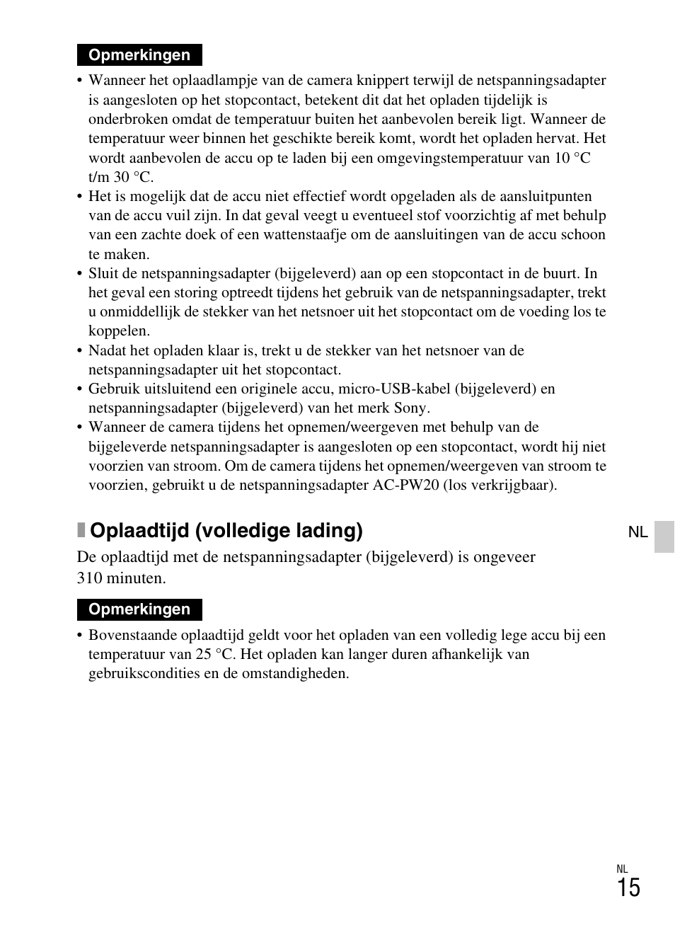 Xoplaadtijd (volledige lading) | Sony ILCE-6000L User Manual | Page 243 / 519