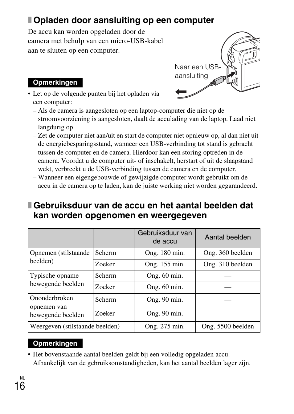 Xopladen door aansluiting op een computer | Sony ILCE-6000L User Manual | Page 244 / 519