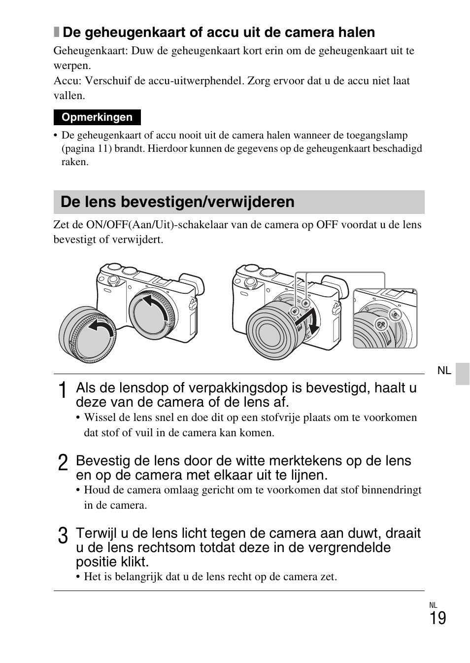 De lens bevestigen/verwijderen | Sony ILCE-6000L User Manual | Page 247 / 519