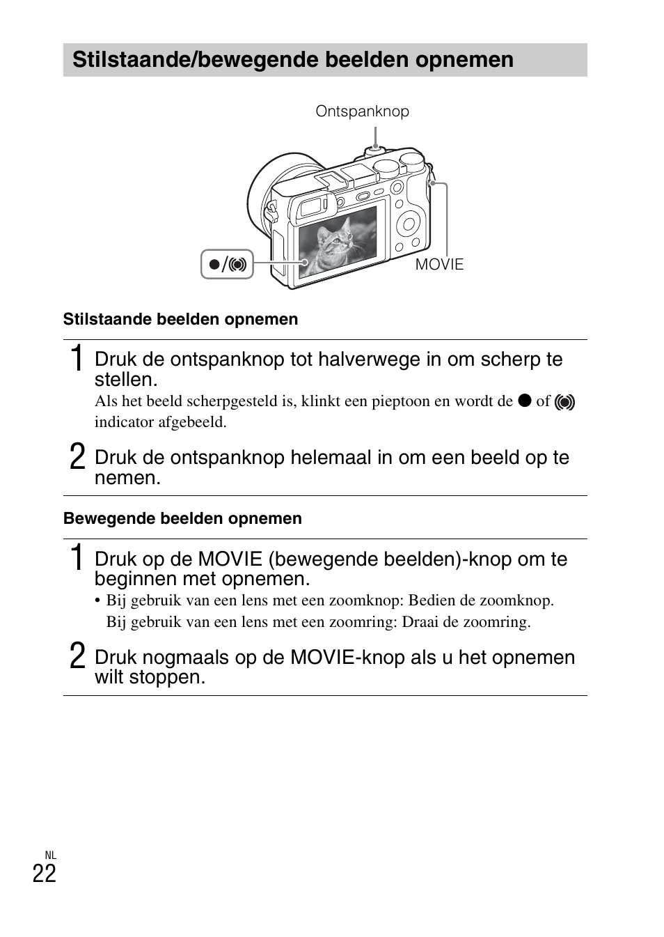 Stilstaande/bewegende beelden opnemen | Sony ILCE-6000L User Manual | Page 250 / 519