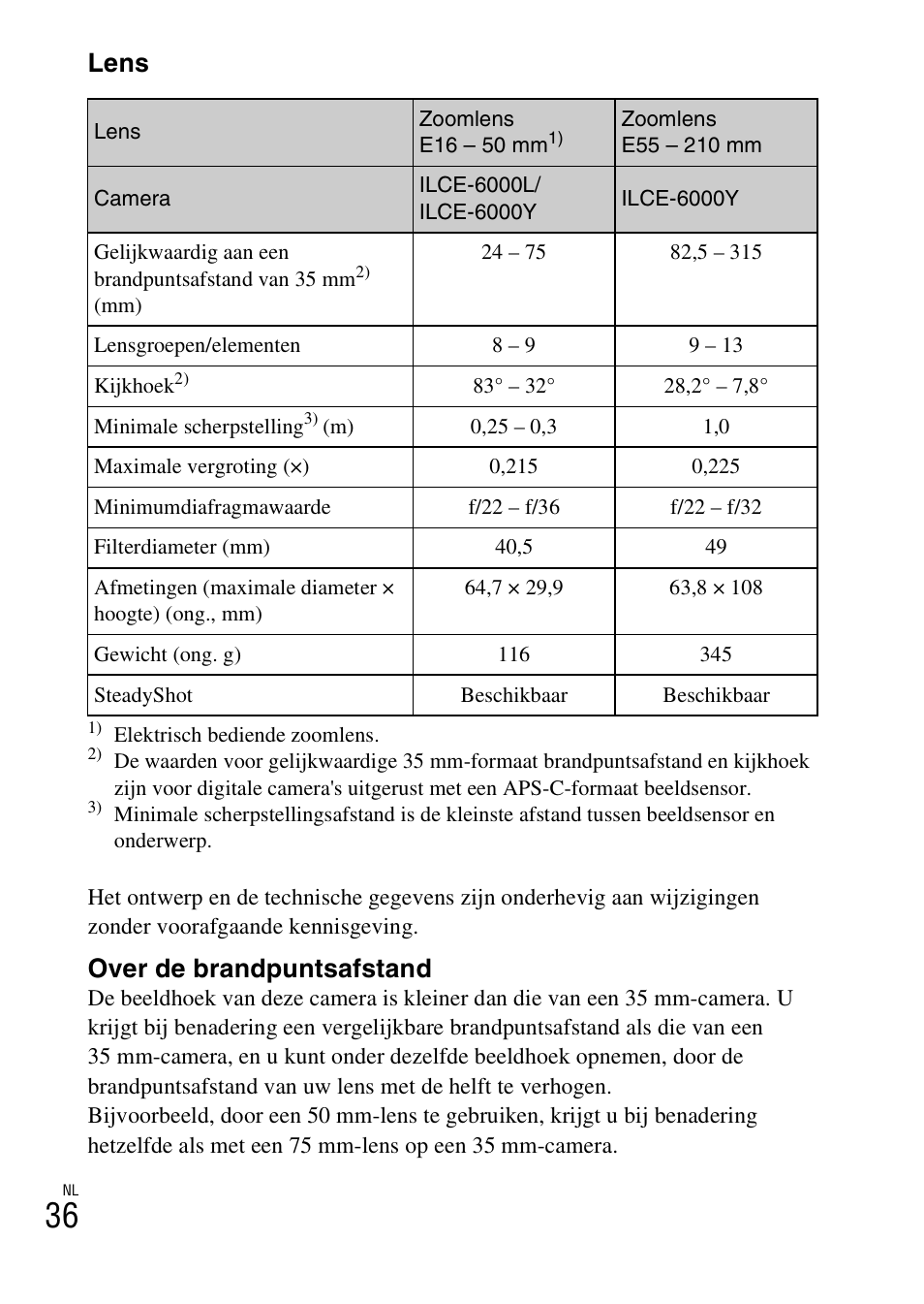 Lens, Over de brandpuntsafstand | Sony ILCE-6000L User Manual | Page 264 / 519