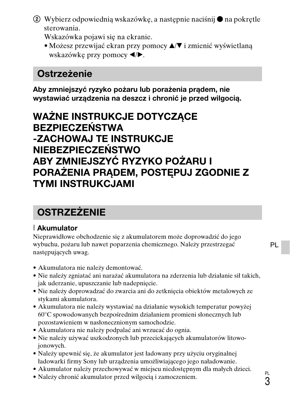 Ostrzeżenie ostrzeżenie | Sony ILCE-6000L User Manual | Page 267 / 519