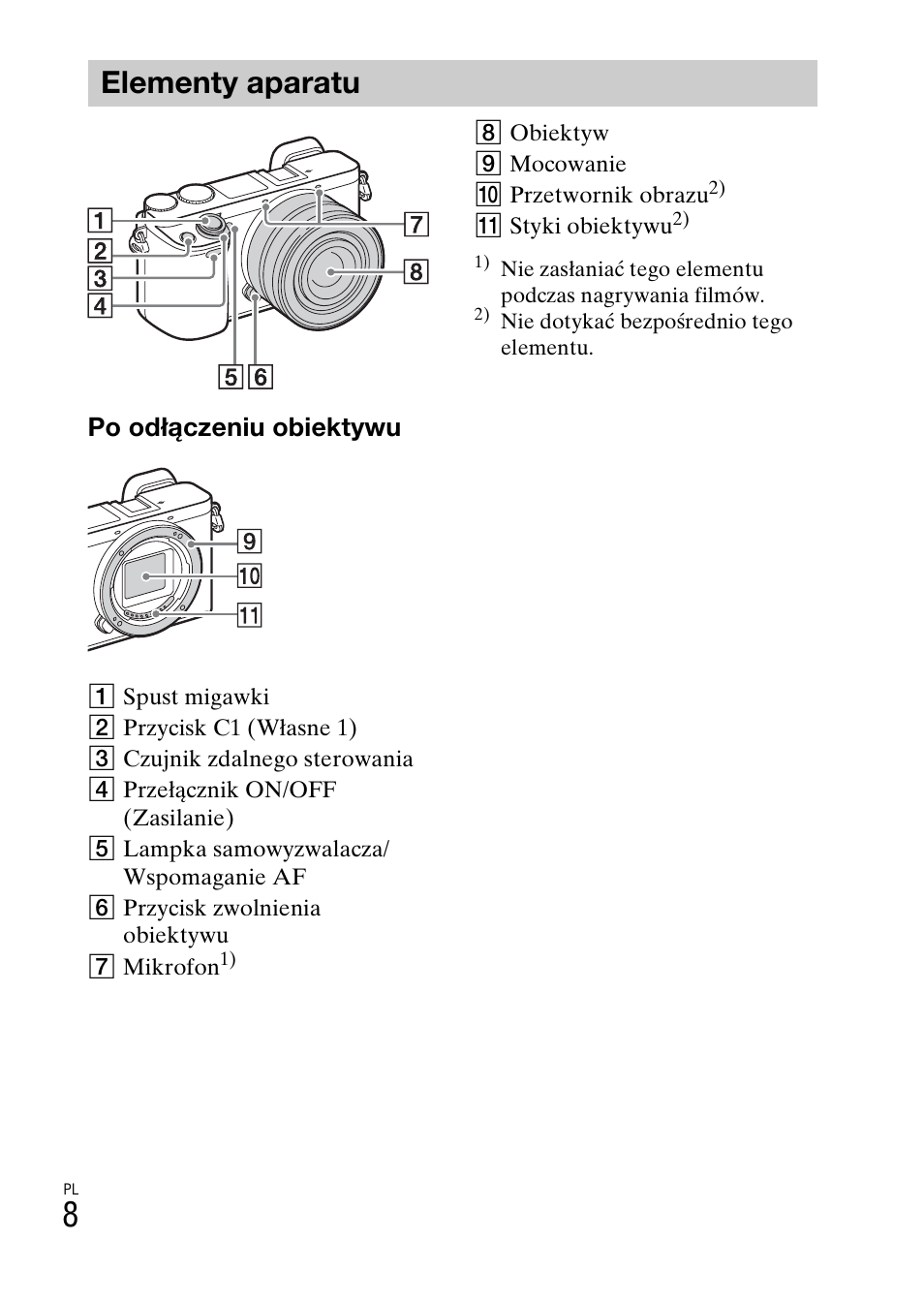 Elementy aparatu, Po odłączeniu obiektywu | Sony ILCE-6000L User Manual | Page 272 / 519