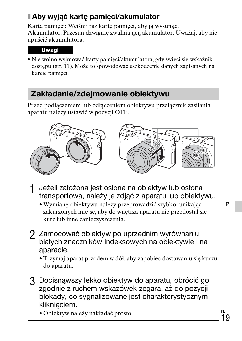 Zakładanie/zdejmowanie obiektywu | Sony ILCE-6000L User Manual | Page 283 / 519