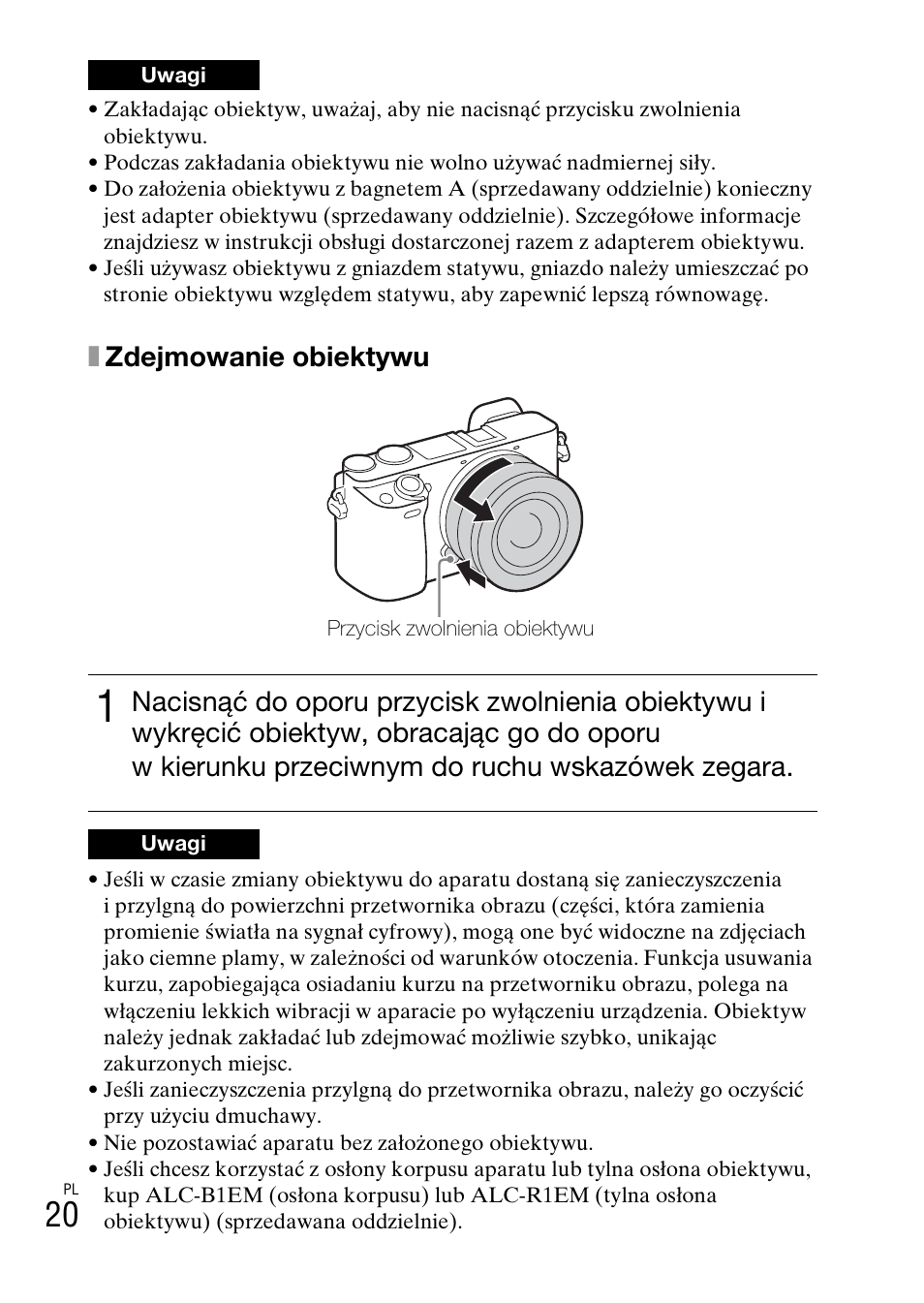 Xzdejmowanie obiektywu | Sony ILCE-6000L User Manual | Page 284 / 519